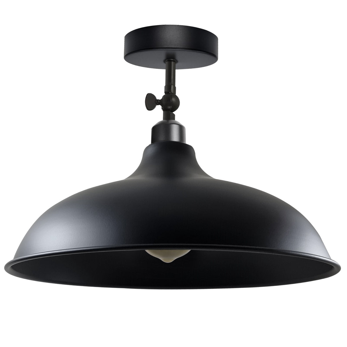 Short Arm Wall or Ceiling Light with Shade – Black, White, E27 - Black, Wide Round 36 cm Black, Without Bulb