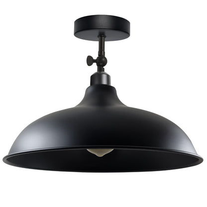Short Arm Wall or Ceiling Light with Shade – Black, White, E27 - Black, Wide Round 36 cm Black, Without Bulb