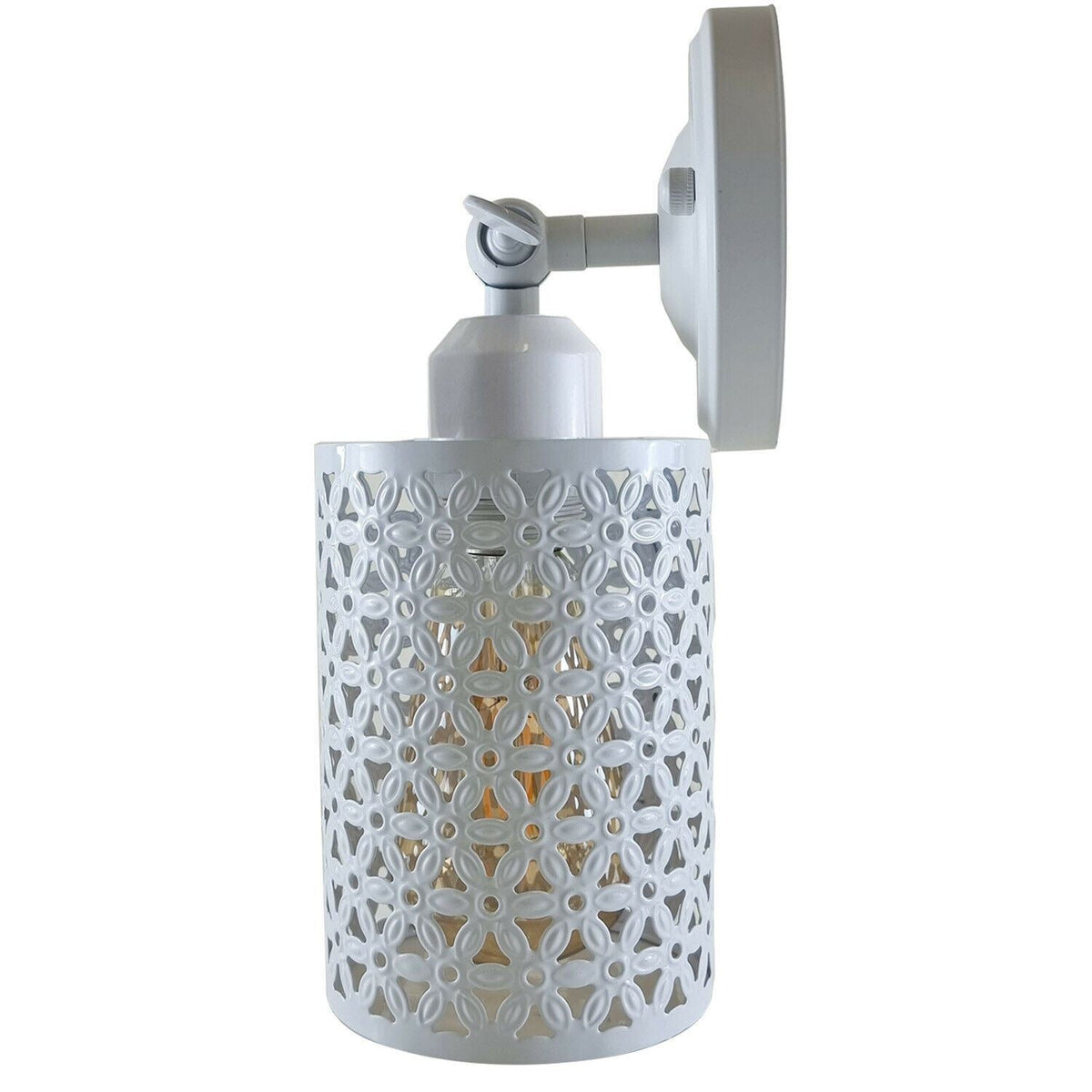 Short Arm Wall or Ceiling Light with Shade – Black, White, E27 - White, Barrel Cage Style 2 White 108 mm Rose, Without Bulb
