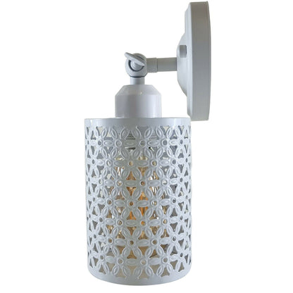 Short Arm Wall or Ceiling Light with Shade – Black, White, E27 - White, Barrel Cage Style 2 White 108 mm Rose, Without Bulb