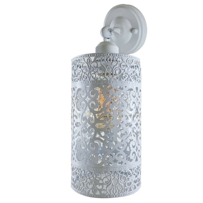 Short Arm Wall or Ceiling Light with Shade – Black, White, E27 - White, Barrel Cage Style 6 White 108 mm Rose, Without Bulb