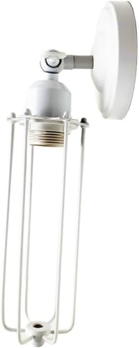Short Arm Wall or Ceiling Light with Shade – Black, White, E27 - White, Long Cage White, Without Bulb