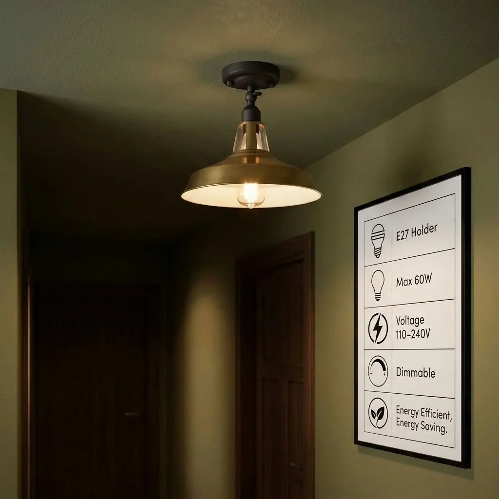 Short Arm Wall or Ceiling Light with Shade – Black, White, E27