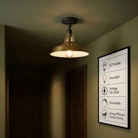 Short Arm Wall or Ceiling Light with Shade – Black, White, E27