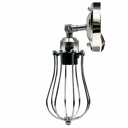 Short Arm Wall Sconce with Shade – Chrome, Copper, French Gold & more - Chrome, Round Cage Chrome 108 mm Rose, Without Bulb