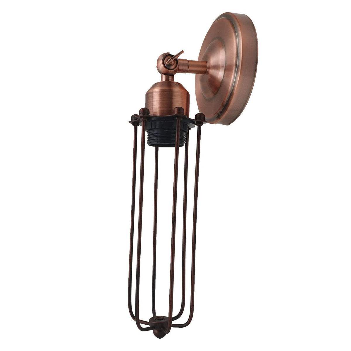 Short Arm Wall Sconce with Shade – Chrome, Copper, French Gold & more - Copper, Long Cage Rustic Red, Without Bulb