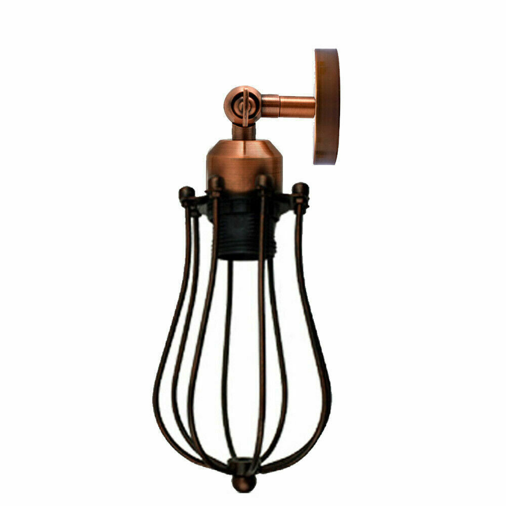 Short Arm Wall Sconce with Shade – Chrome, Copper, French Gold & more - Copper, Round Cage Rustic Red, T130 LED Bulb 4W