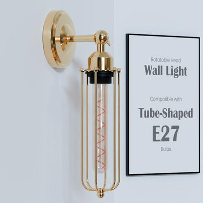 Short Arm Wall Sconce with Shade – Chrome, Copper, French Gold & more - French Gold, Long Cage French Gold, Without Bulb