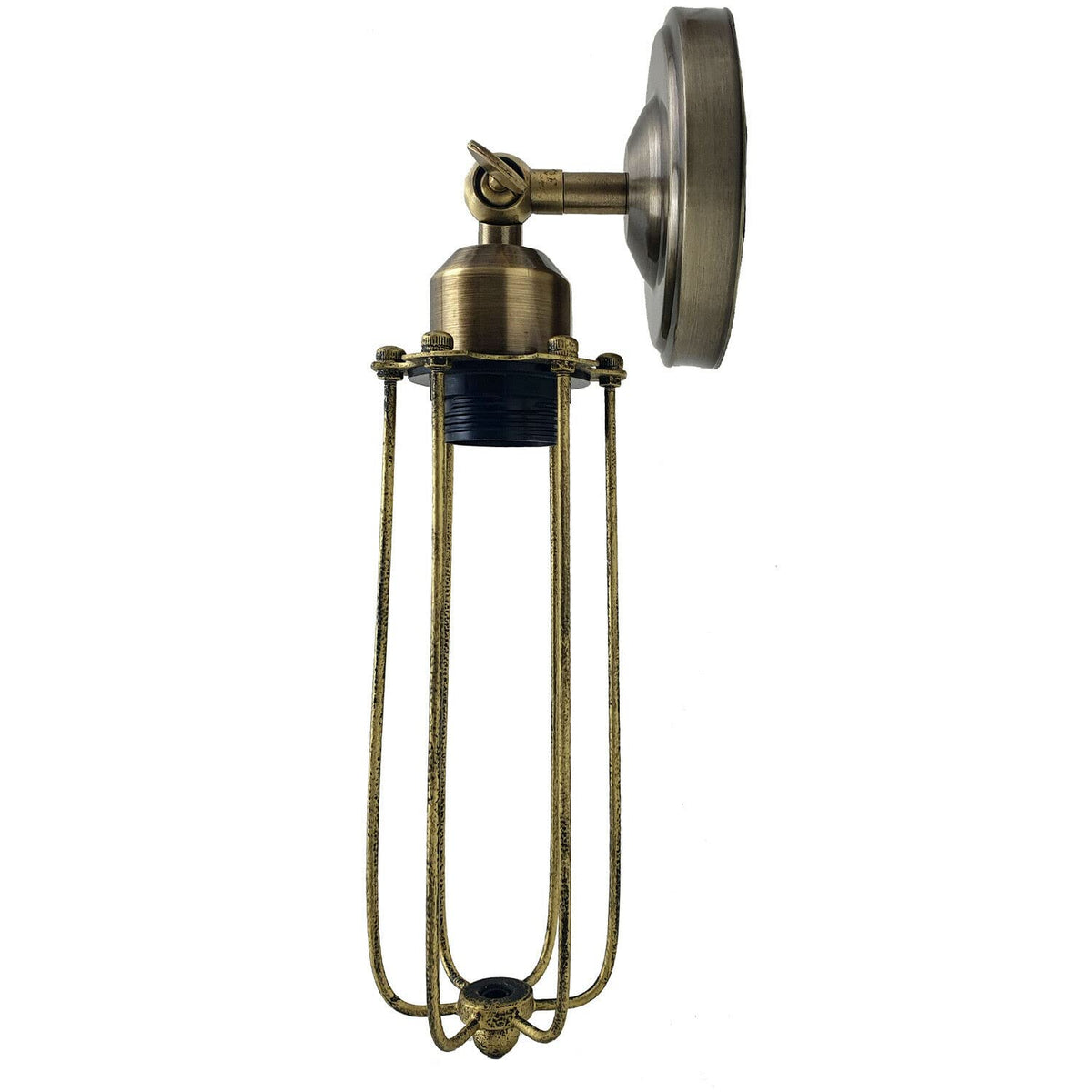 Short Arm Wall Sconce with Shade – Chrome, Copper, French Gold & more - Green Brass, Long Cage Brushed Brass, Without Bulb