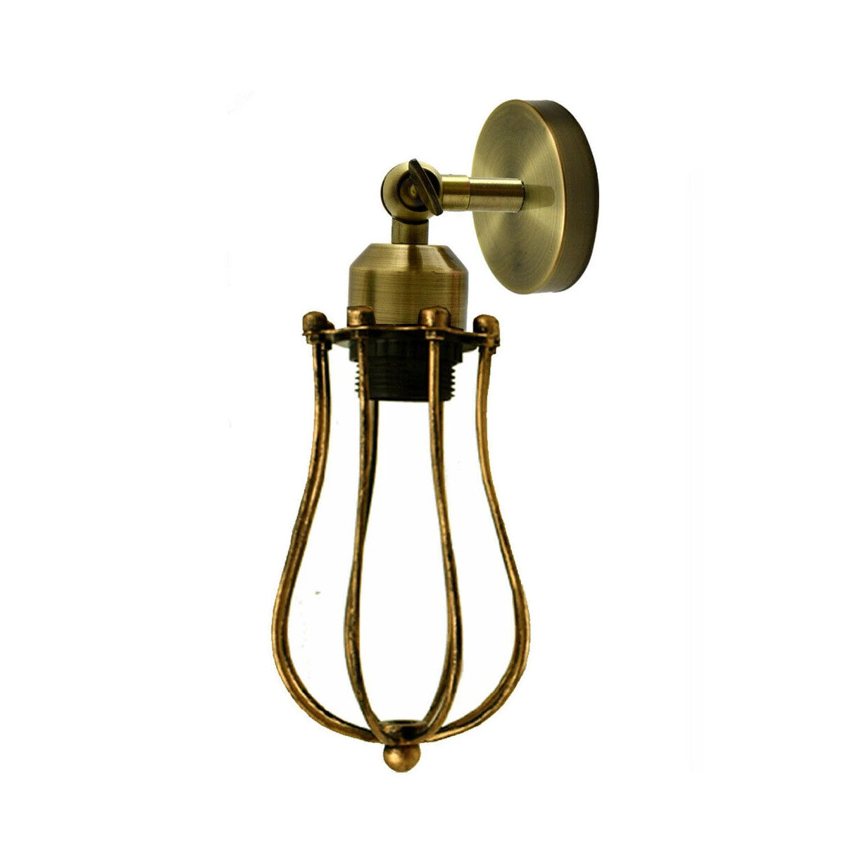 Short Arm Wall Sconce with Shade – Chrome, Copper, French Gold & more - Green Brass, Round Cage Brushed Copper, Without Bulb