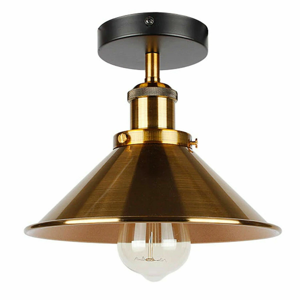 Short Arm Wall Sconce with Shade – Chrome, Copper, French Gold & more - Yellow Brass, Flat Cone 22 cm Yellow Brass, Without Bulb