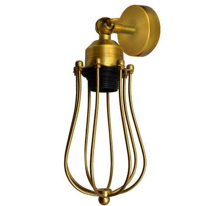 Short Arm Wall Sconce with Shade – Chrome, Copper, French Gold & more - Yellow Brass, Round Cage Gold, Without Bulb