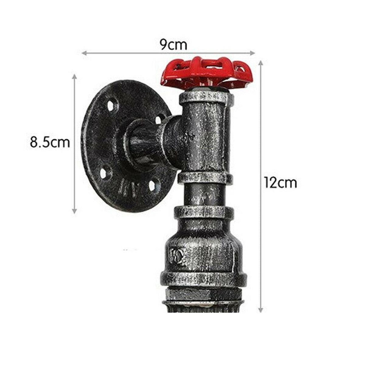 Steampunk Water Pipe Wall Light with Red Valve – E27 - photo 3
