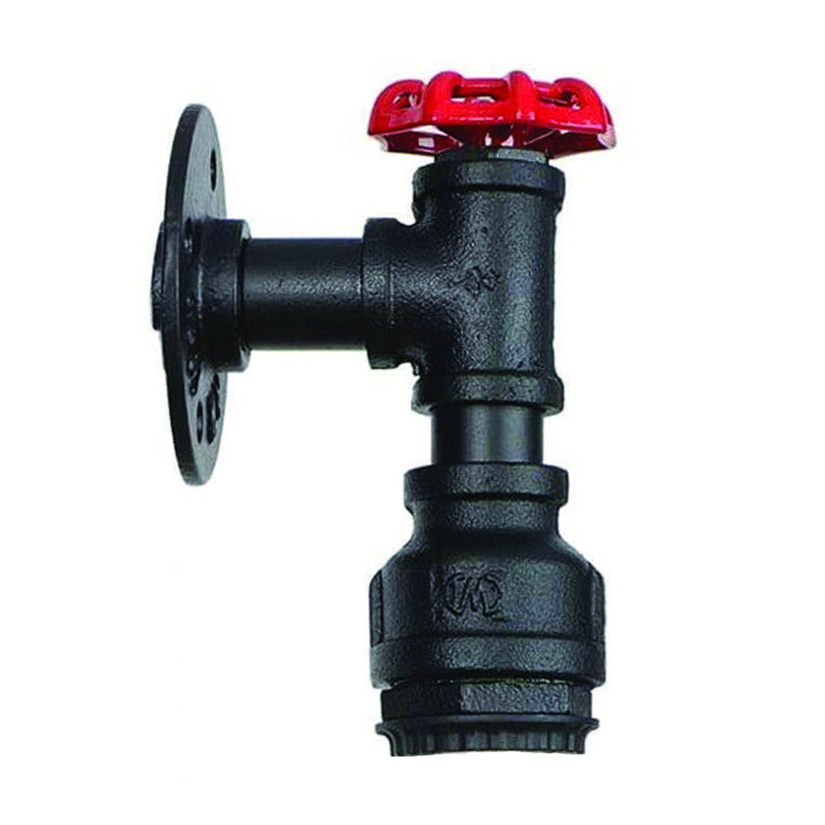 Steampunk Water Pipe Wall Light with Red Valve – E27 - Black, No Shade, Without Bulb