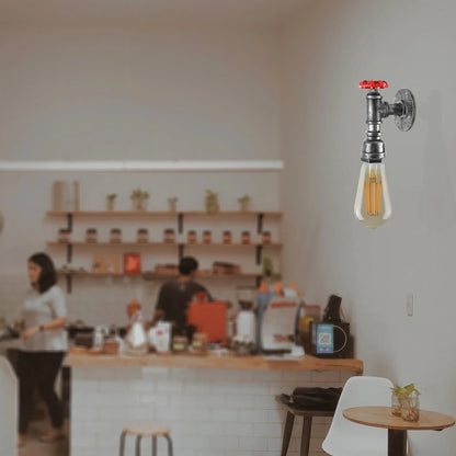 Steampunk Water Pipe Wall Light with Red Valve – E27