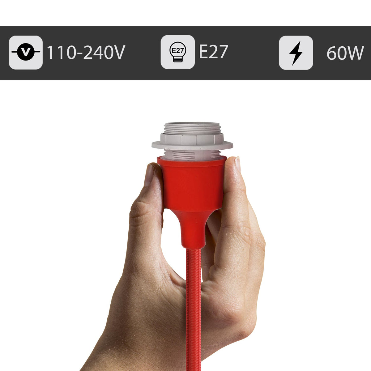 Silicone Swag Pendant Light – 1 m Fabric Cable, E27, 8 Colours - photo 2