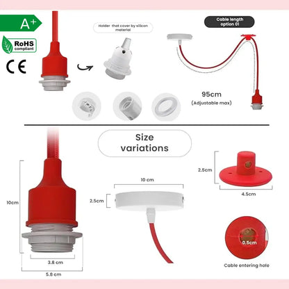 Silicone Swag Pendant Light – 1 m Fabric Cable, E27, 8 Colours - photo 3