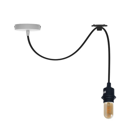 Silicone Swag Pendant Light – 1 m Fabric Cable, E27, 8 Colours - ST45 LED Bulb 4W, Black, No Shade