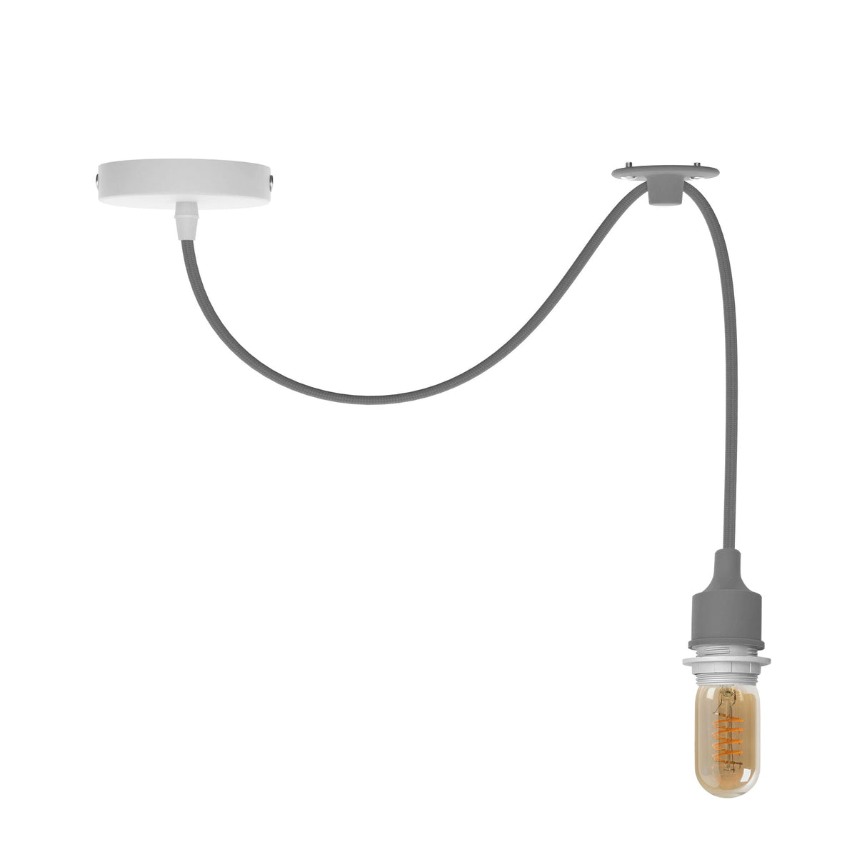 Silicone Swag Pendant Light – 1 m Fabric Cable, E27, 8 Colours - ST45 LED Bulb 4W, Grey, No Shade
