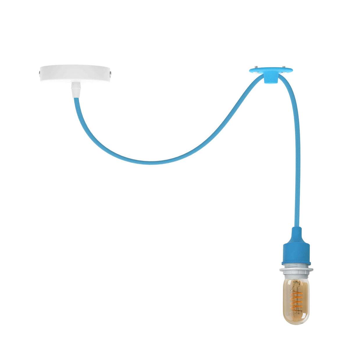 Silicone Swag Pendant Light – 1 m Fabric Cable, E27, 8 Colours - ST45 LED Bulb 4W, Light Blue, No Shade