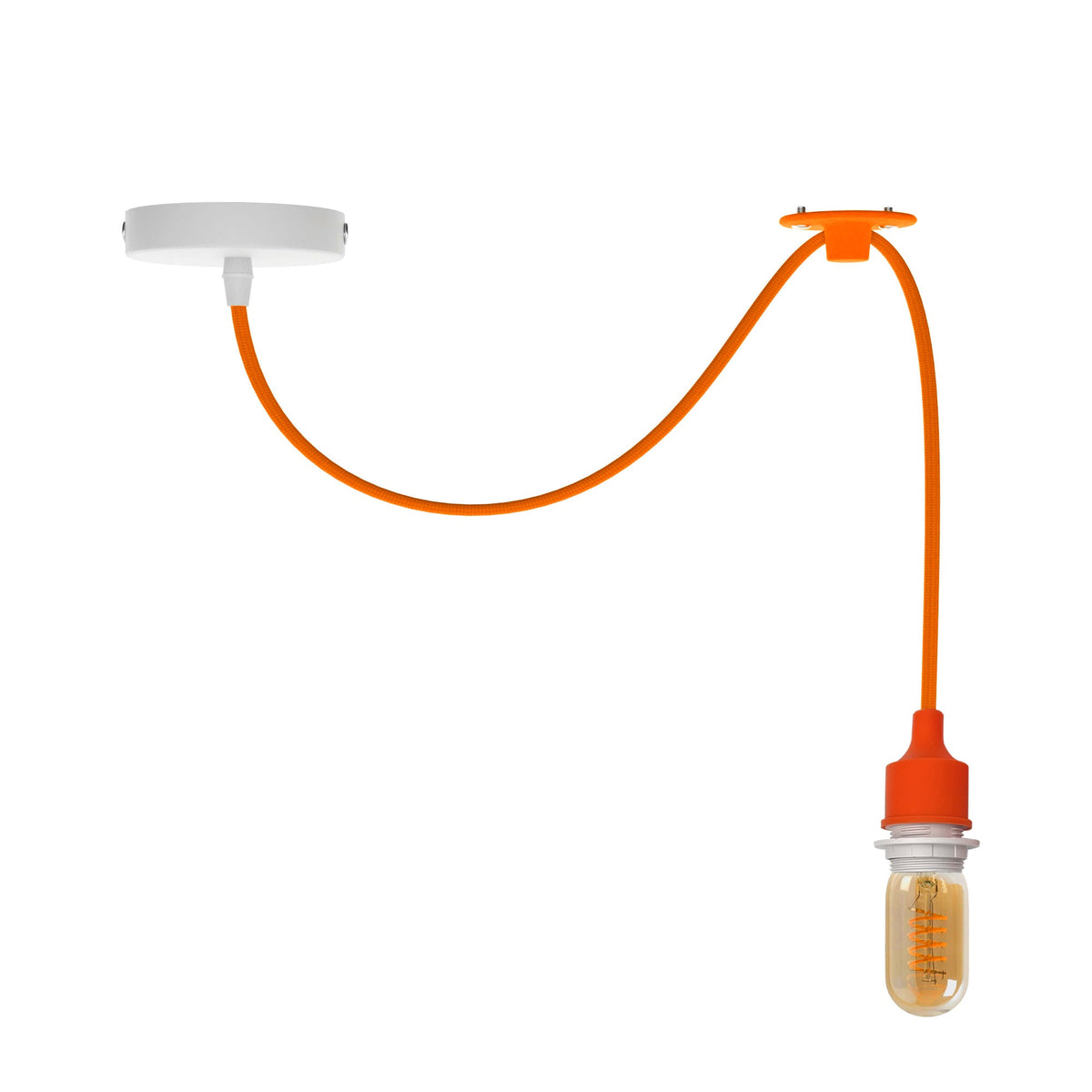 Silicone Swag Pendant Light – 1 m Fabric Cable, E27, 8 Colours - ST45 LED Bulb 4W, Orange, No Shade
