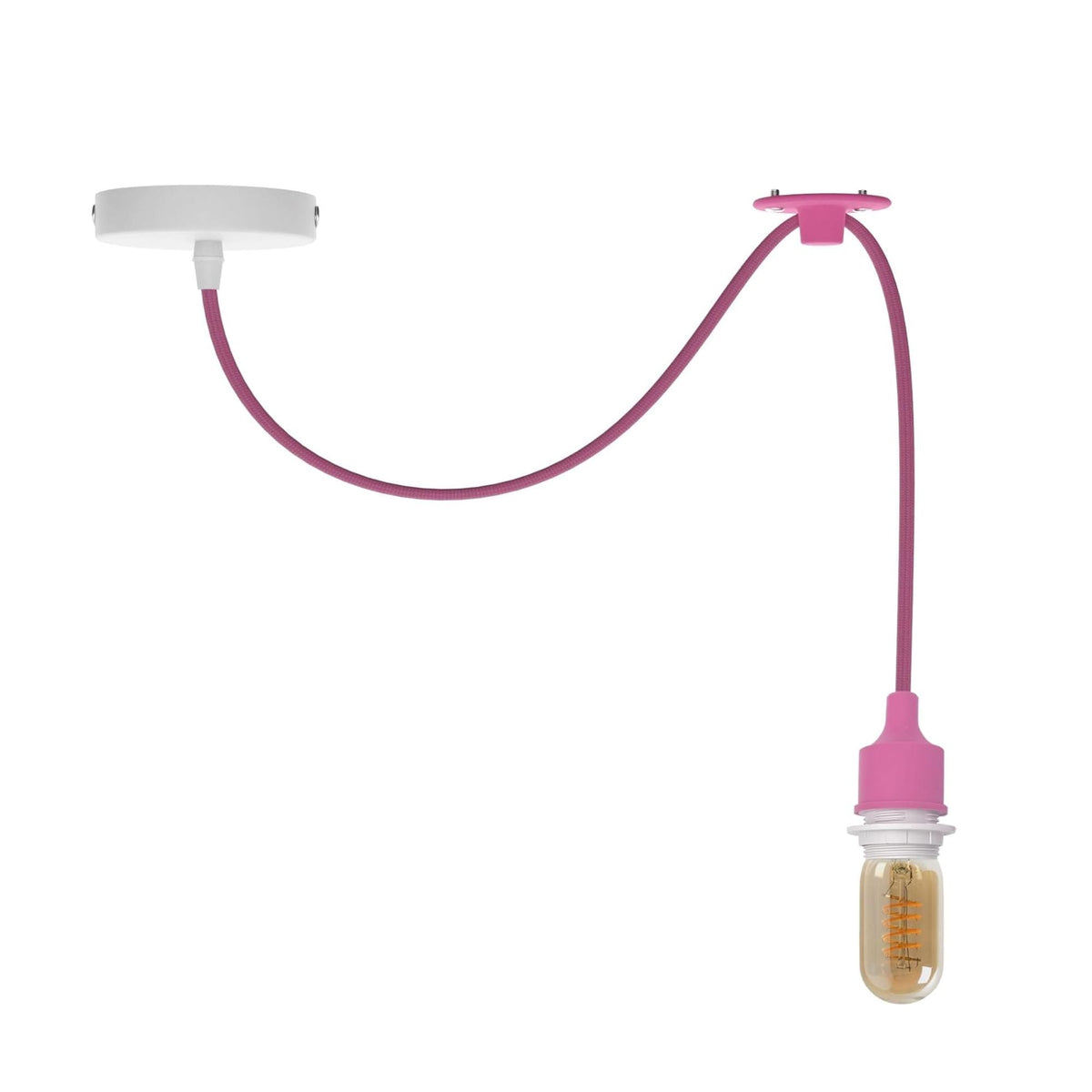 Silicone Swag Pendant Light – 1 m Fabric Cable, E27, 8 Colours - ST45 LED Bulb 4W, Pink, No Shade