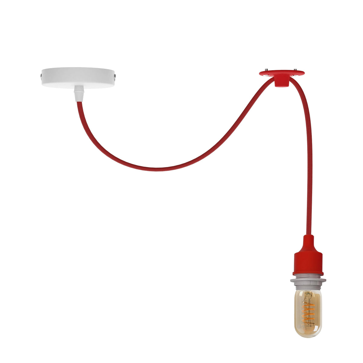Silicone Swag Pendant Light – 1 m Fabric Cable, E27, 8 Colours - ST45 LED Bulb 4W, Red, No Shade