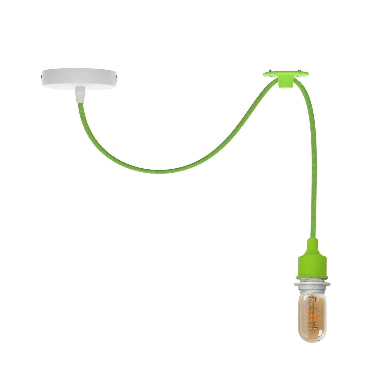 Light Green Silicone Swag Pendant – White Rose, 95 cm Cable, E27 - ST45 LED Bulb 4W, Standard, No Shade