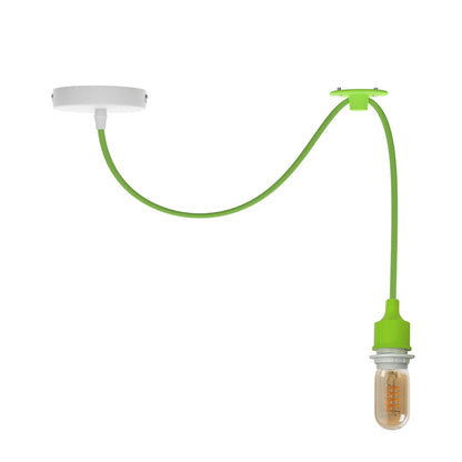 Light Green Silicone Swag Pendant – White Rose, 95 cm Cable, E27 - ST45 LED Bulb 4W, Standard, No Shade