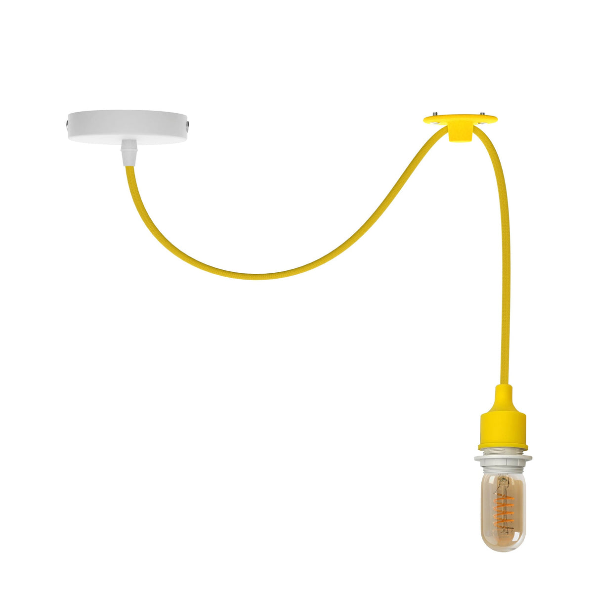 Silicone Swag Pendant Light – 1 m Fabric Cable, E27, 8 Colours - ST45 LED Bulb 4W, Yellow, No Shade