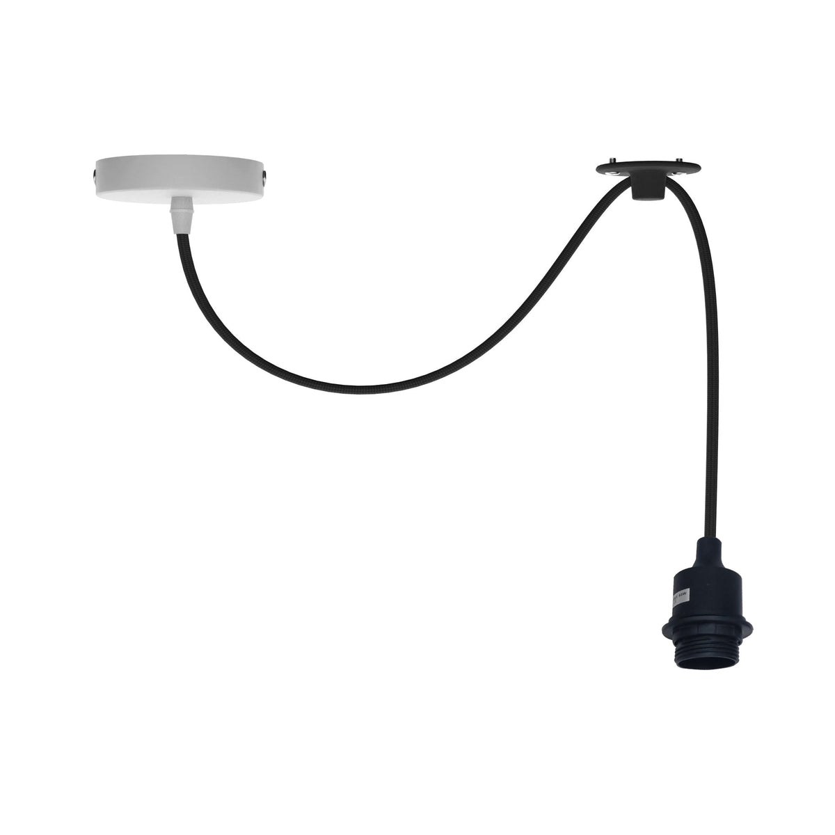 Silicone Swag Pendant Light – 1 m Fabric Cable, E27, 8 Colours - Without Bulb, Black, No Shade