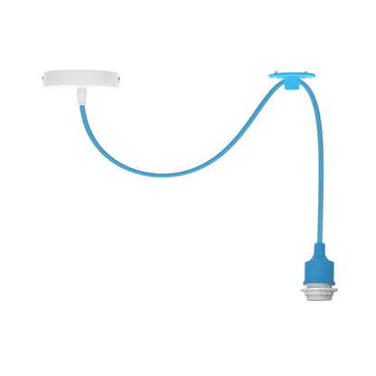 Silicone Swag Pendant Light – 1 m Fabric Cable, E27, 8 Colours - Without Bulb, Light Blue, No Shade