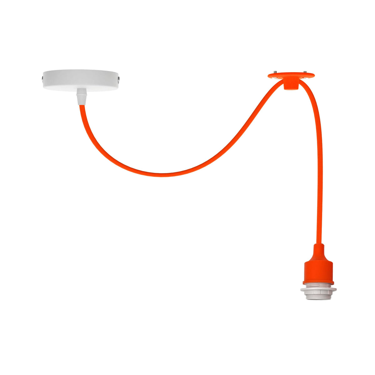 Silicone Swag Pendant Light – 1 m Fabric Cable, E27, 8 Colours - Without Bulb, Orange, No Shade