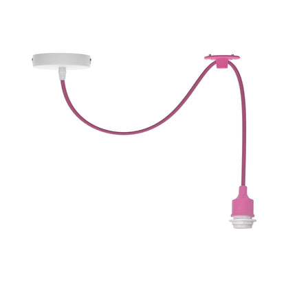 Silicone Swag Pendant Light – 1 m Fabric Cable, E27, 8 Colours - Without Bulb, Pink, No Shade