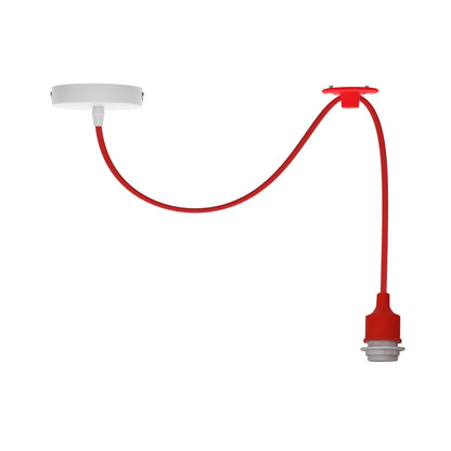 Silicone Swag Pendant Light – 1 m Fabric Cable, E27, 8 Colours - Without Bulb, Red, No Shade