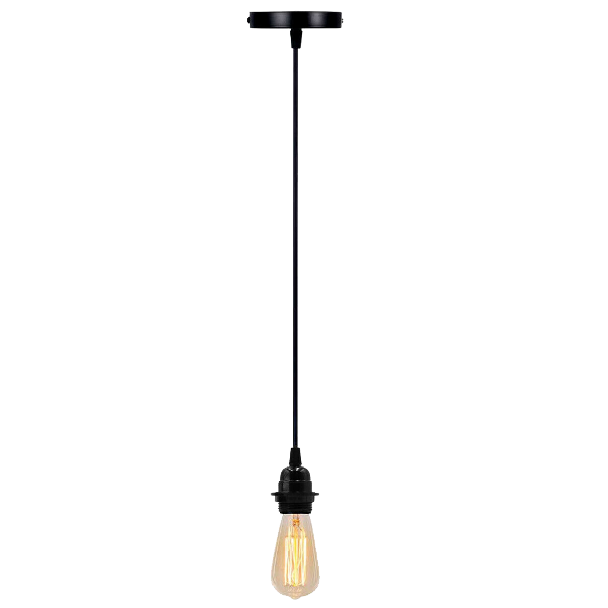 Black Pendant Light Fitting – PVC Flex, E27, With or Without Cage - Black, No Shade, Without Bulb