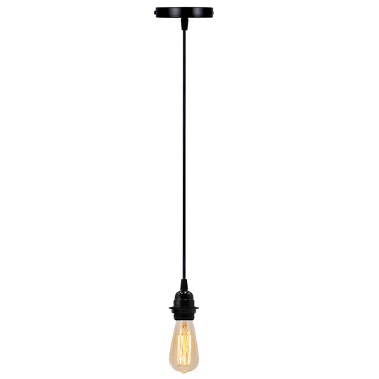 Black Pendant Light Fitting – PVC Flex, E27, With or Without Cage - Black, No Shade, Without Bulb