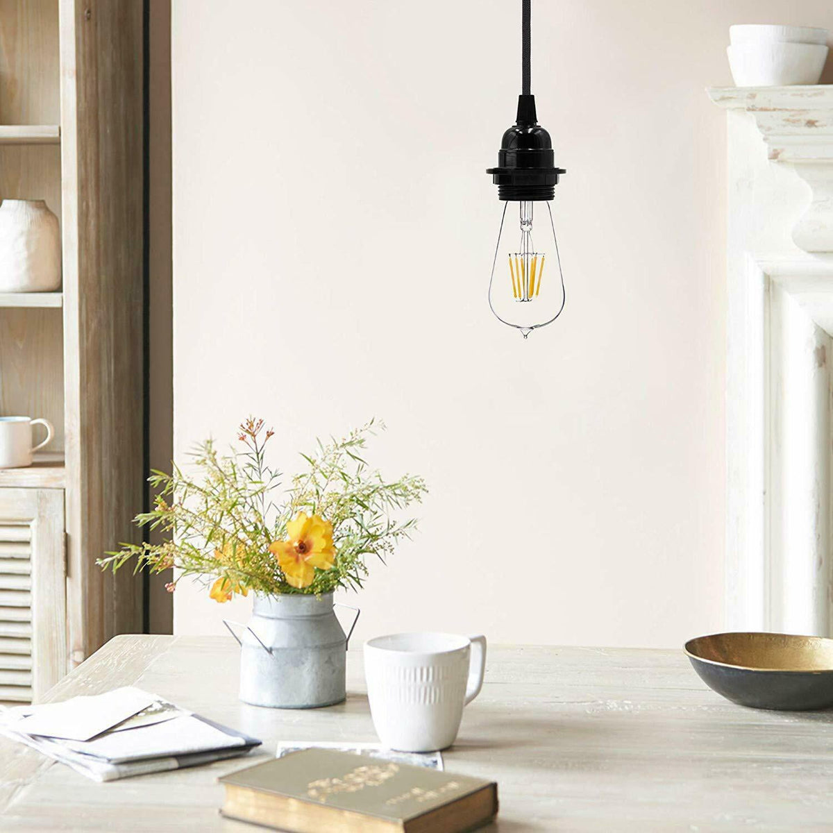 Black Pendant Light Fitting – PVC Flex, E27, With or Without Cage - photo 3