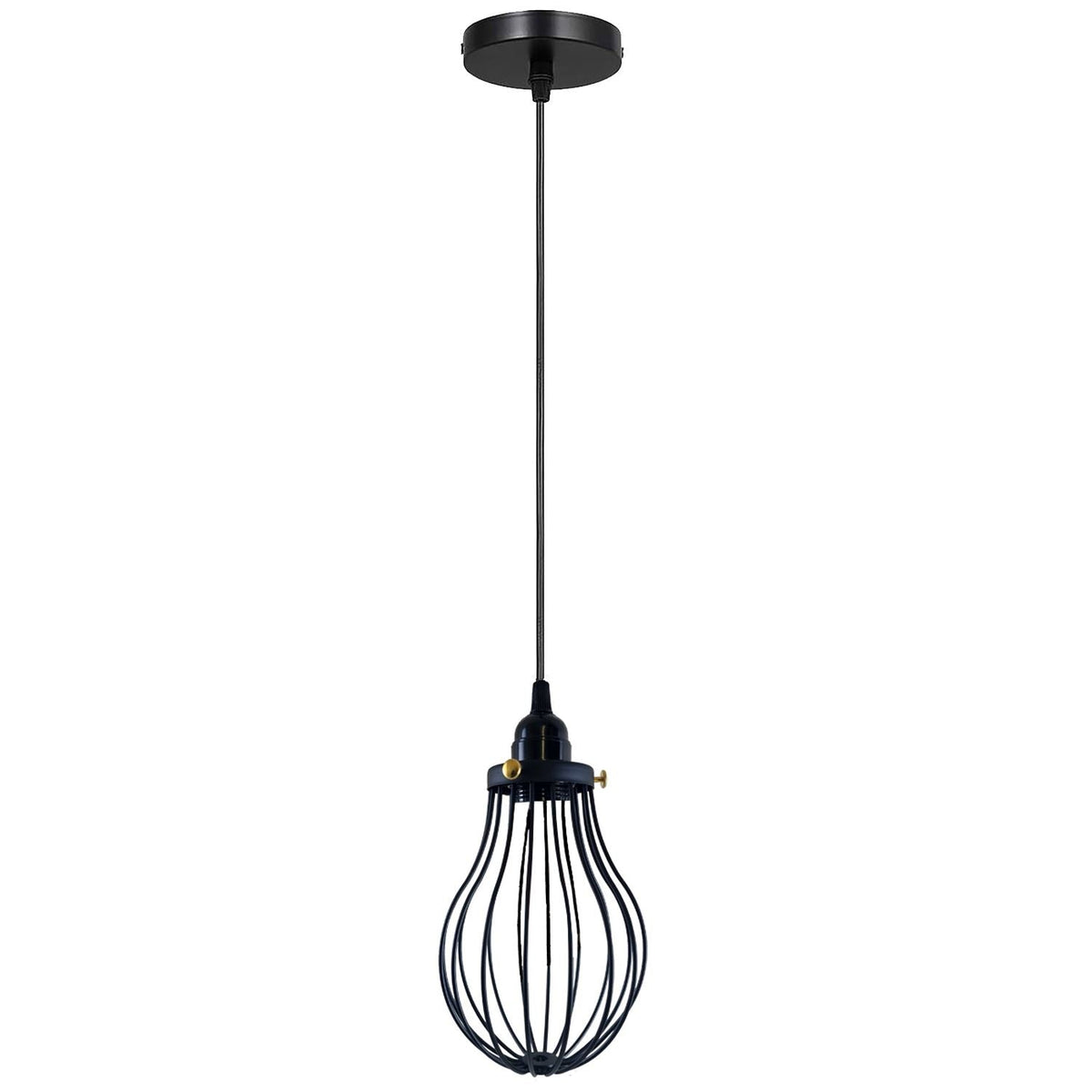 Black Pendant Light Fitting – PVC Flex, E27, With or Without Cage - Black, Bulb Cage Black, with Shade Ring, Without Bulb