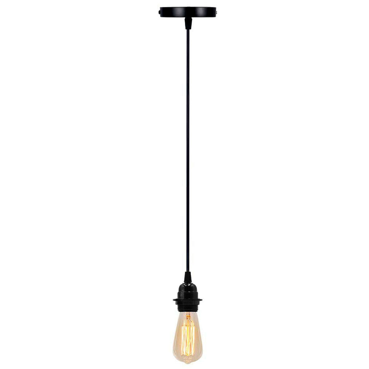 Black Pendant Light Fitting – PVC Flex, E27, With or Without Cage - Black, No Shade, 12 cm Rose, Without Bulb