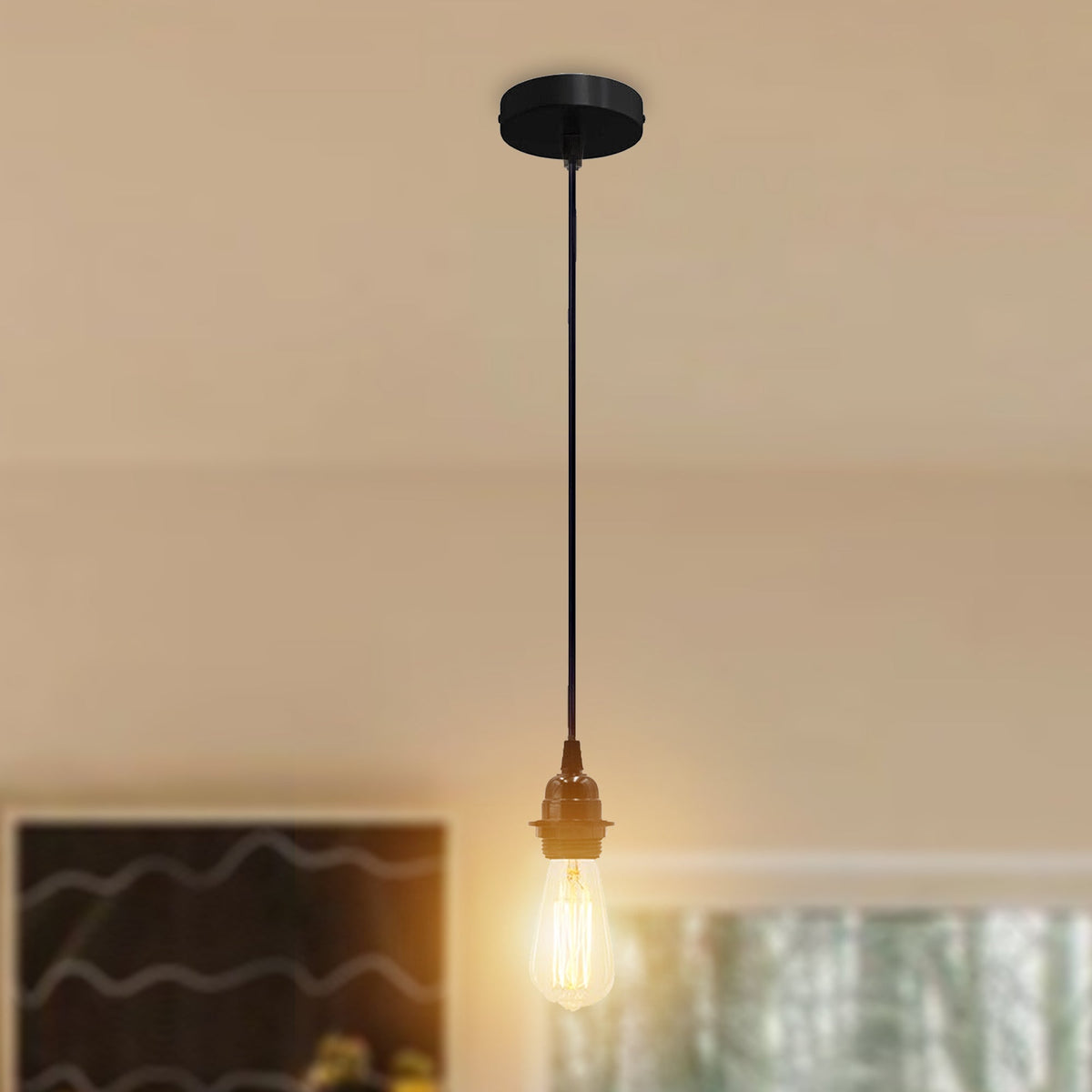Black Pendant Light Fitting – PVC Flex, E27, With or Without Cage