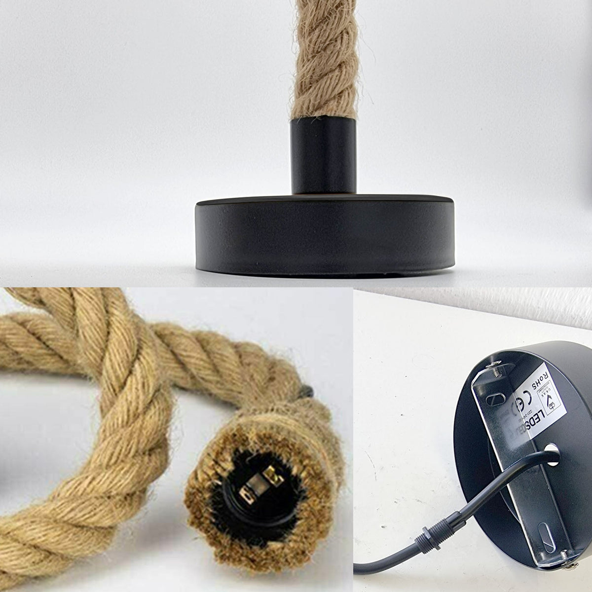 Natural Hemp Rope Pendant Light – Single Drop, 95 cm, E27 - photo 4