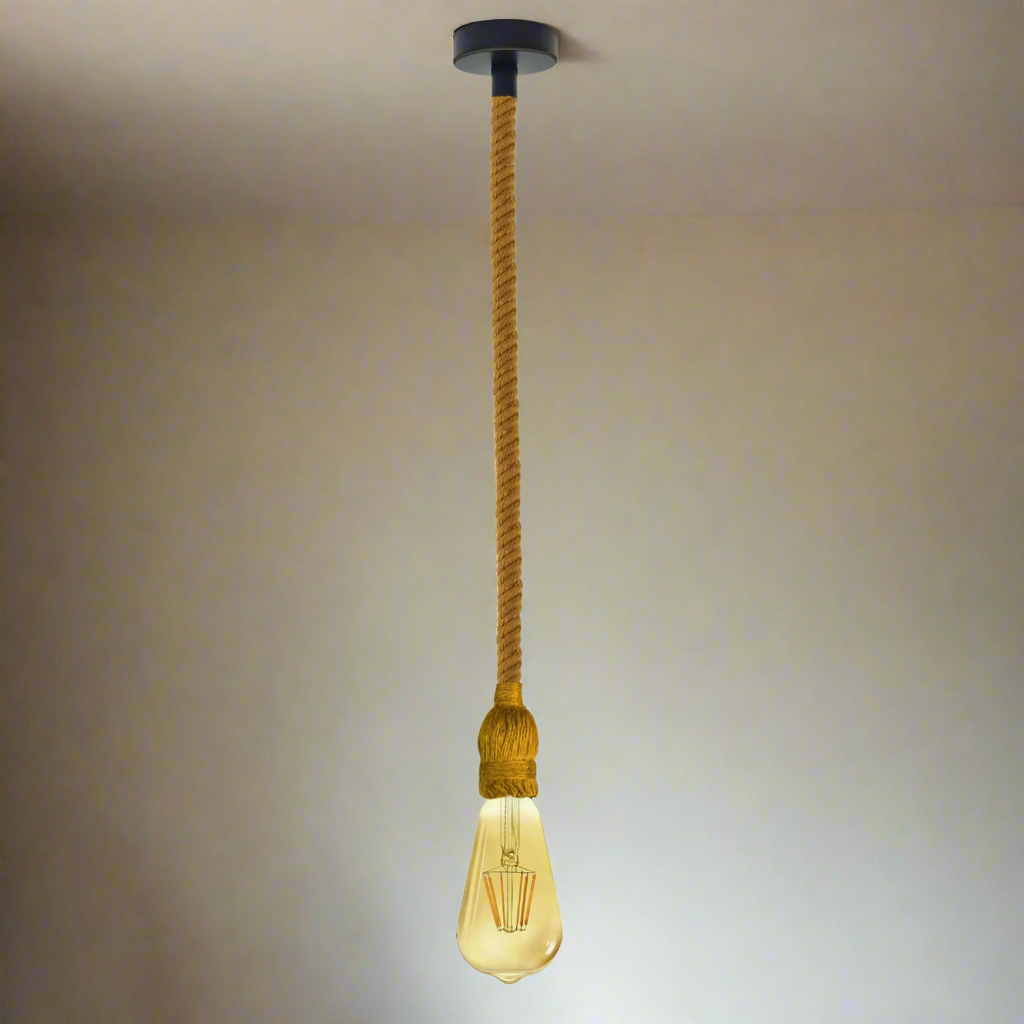 Natural Hemp Rope Pendant Light – Single Drop, 95 cm, E27