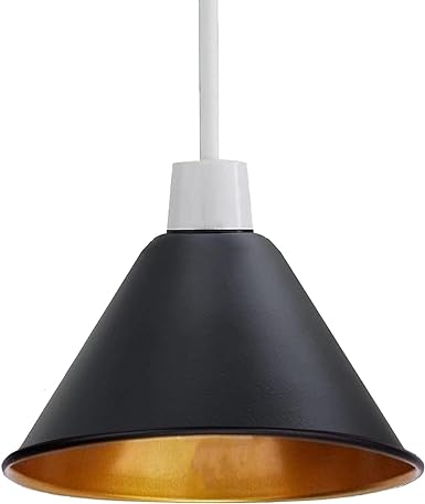 Small Metal Cone Lamp Shade – Easy Fit, 18 or 22 cm, 13 Finishes - Black & Gold, 18 cm with Reducer Ring, Single