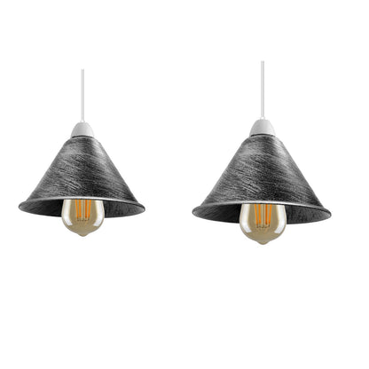 Small Metal Cone Lamp Shade – Easy Fit, 18 or 22 cm, 13 Finishes - Brushed Silver, 18 cm with Reducer Ring, Pack of 2