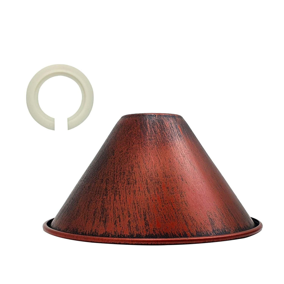 Small Metal Cone Lamp Shade – Easy Fit, 18 or 22 cm, 13 Finishes - Rustic Red, 18 cm with Reducer Ring, Single