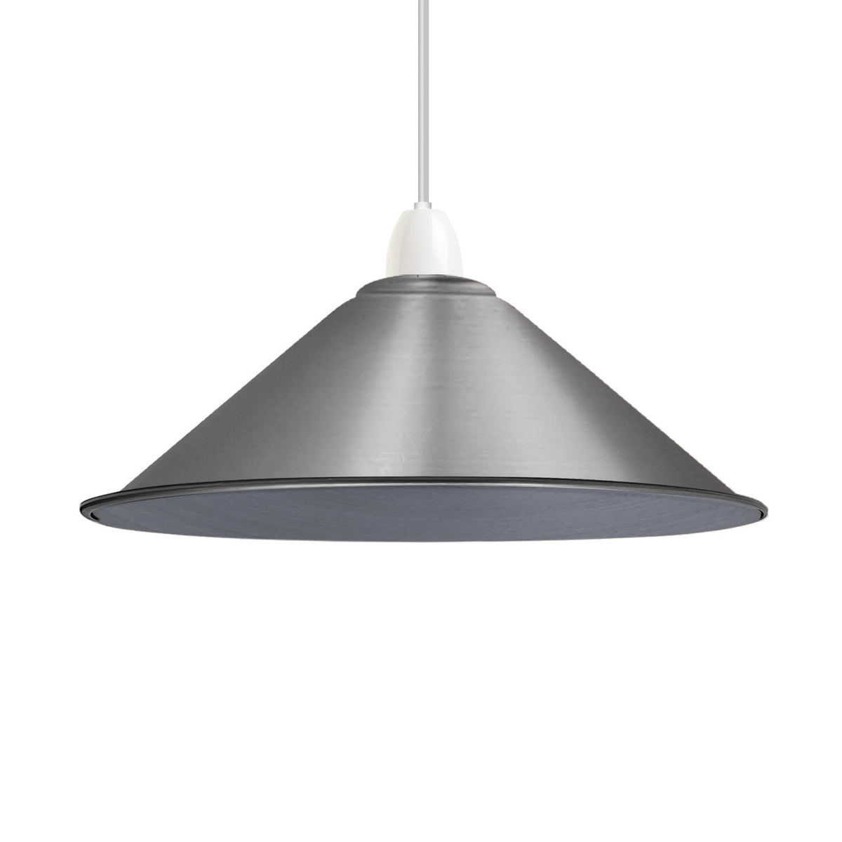 Small Metal Cone Lamp Shade – Easy Fit, 18 or 22 cm, 13 Finishes - Satin Nickel, 22 cm with Reducer Ring, Single