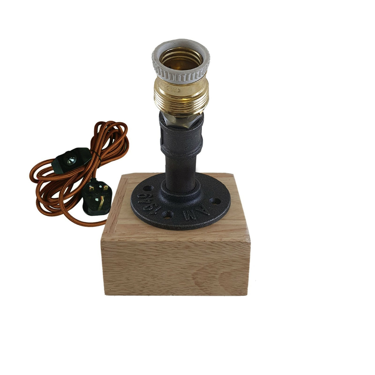 Small Metal Pipe Table Lamp with Wooden Base E27 - photo 5