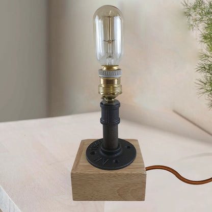 Small Metal Pipe Table Lamp with Wooden Base E27 - photo 6