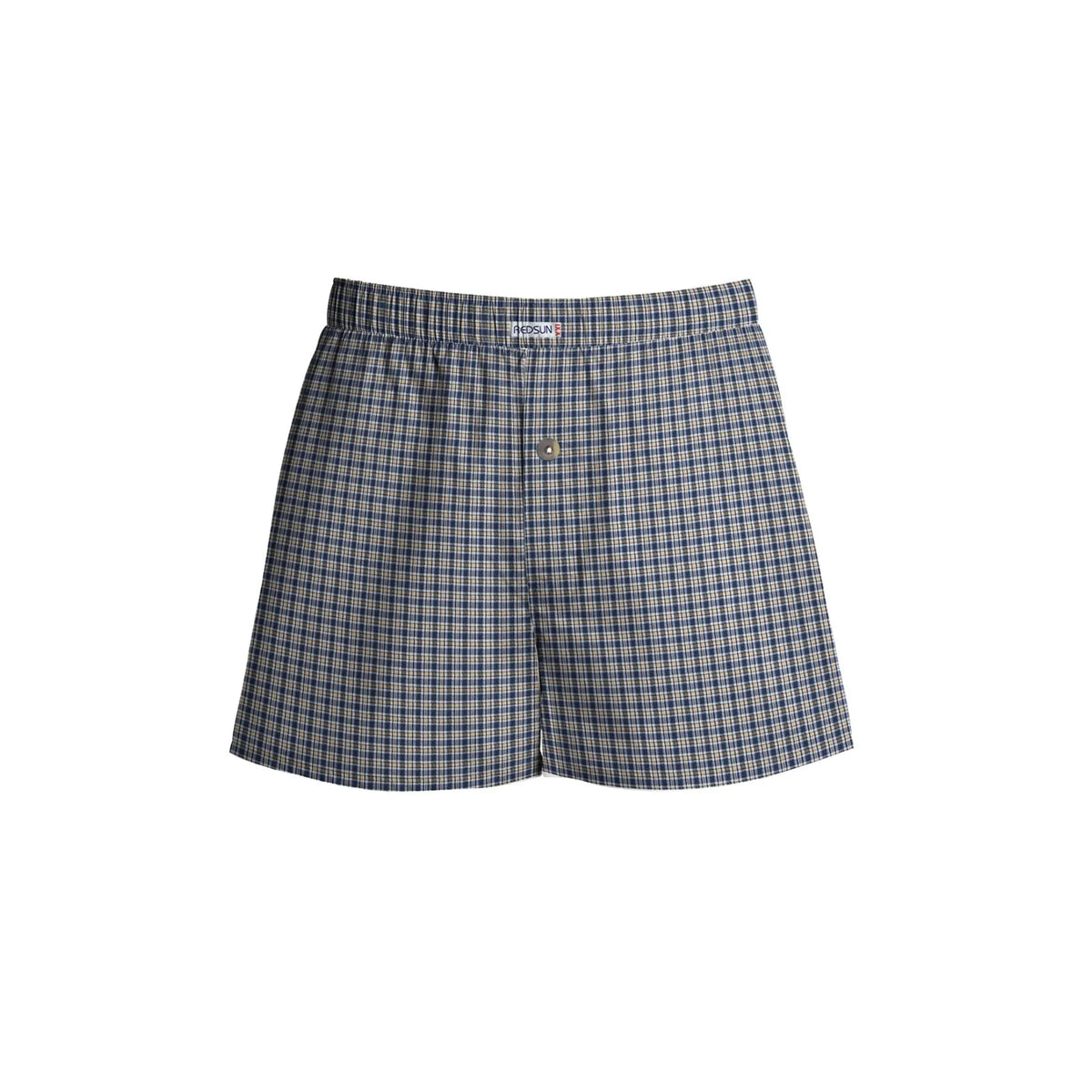 Men's Woven Cotton Boxer Shorts – Grey & Blue Check, Button Fly, L to XXL - L